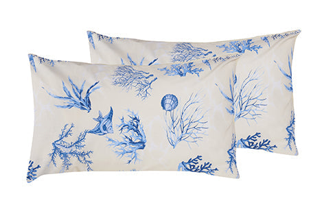Set 2 federe coppia di federe stampa digitale 100% cotone, Made in Italy CORALLO BLU
