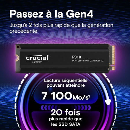 CRUCIAL - P310 - SSD interno - 4 TB - PCIe Gen4 NVMe M.2 - Con dissipatore di calore - Velocità di lettura fino a 7100 MB/s - CT4000P310SSD5