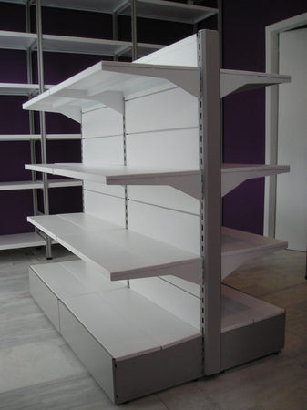 Scaffalatura da negozio in metallo centro stanza colore nero ghisa e bianco cm. 100x40x140h