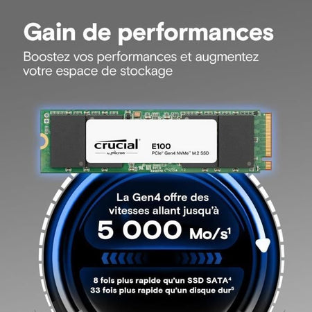 SSD interno - CRUCIAL - E100 - 1 TB - PCIe Gen4 NVMe M.2 - Fino a 5000 MB/s