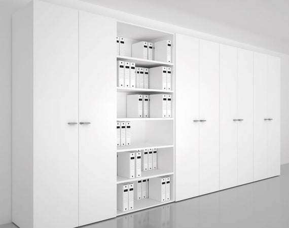 Armadio a giorno da ufficio in legno con 5 ripiani cm. 90x31,7x232,8h