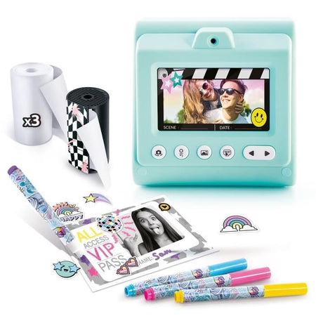 Canal Toys - Fotocamera con stampa istantanea retrò - 4 rotoli di carta di cui 1 adesivo, pennarelli e adesivi - CLK 019