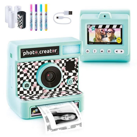 Canal Toys - Fotocamera con stampa istantanea retrò - 4 rotoli di carta di cui 1 adesivo, pennarelli e adesivi - CLK 019