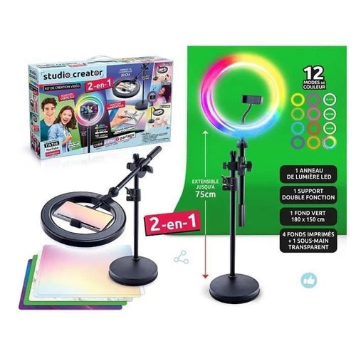 Canal Toys - Studio Video 2 in 1 con anello luminoso a LED multicolore, supporto doppia funzione - Studio Creator - INF027