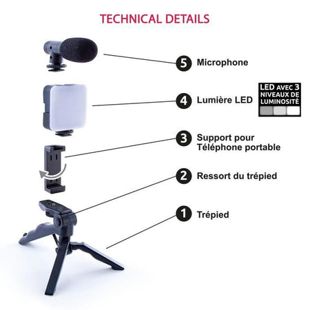Kit Vlogging - Studio Creator - Kit podcast e vlogging con luce e microfono - INF 033 - GIOCHIO CANALI