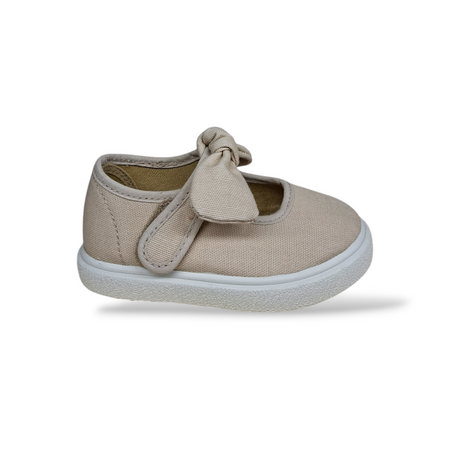 Ballerine Bambina Beige Tela VUL-LADI con Velcro e Fiocco Estraibile – Scarpe Scuola e Cerimonia Taglie 21-30