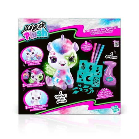 Peluche unicorno aerografo che si illumina al buio da personalizzare - Peluche Spray Art con punte in feltro e stencil - OFG 274 - Canal Toys
