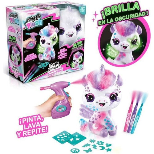 Peluche unicorno aerografo che si illumina al buio da personalizzare - Peluche Spray Art con punte in feltro e stencil - OFG 274 - Canal Toys