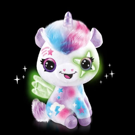 Peluche unicorno aerografo che si illumina al buio da personalizzare - Peluche Spray Art con punte in feltro e stencil - OFG 274 - Canal Toys