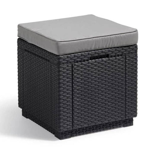 Tavolo Pouf ALLIBERT GARDEN con cuscino e contenitore integrato - Grafite in rattan intrecciato
