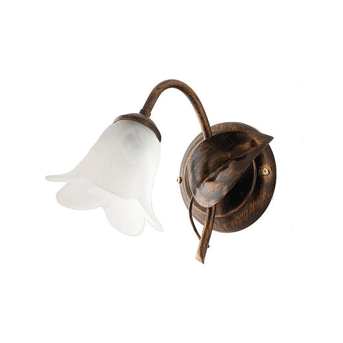 Applique Classico 1 Luce con Foglie Ferro Battuto e Vetro Bronzo Serie Limone