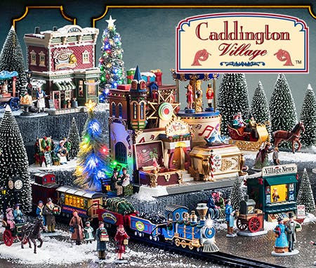 Personaggi per villaggio di Natale "Doggone Downhill Sledding" in Resina