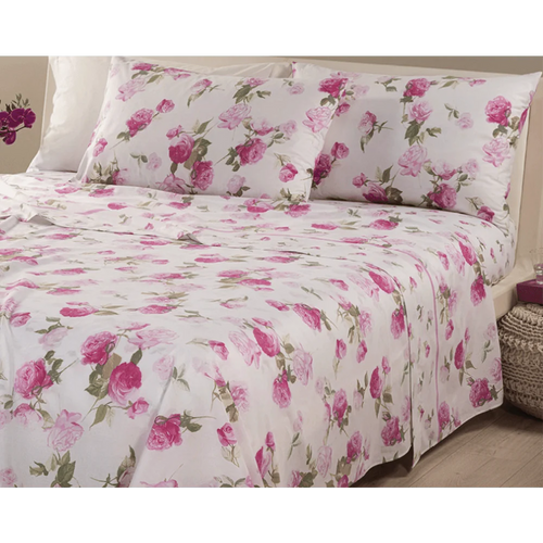 Caleffi Completo Lenzuola Copriletto Matrimoniale Spring Roses 1010248 D46 - Passarelli Biancheria