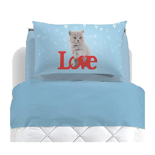 Caleffi Completo Lenzuola per Letto Singolo Gattino Cuore - Passarelli Biancheria
