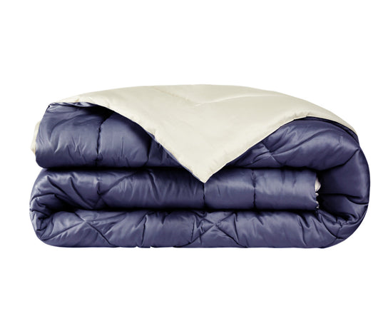 Trapunta matrimoniale Invernale bifaccia-double face in raso di puro cotone Made in Italy Beige/Blu Avio