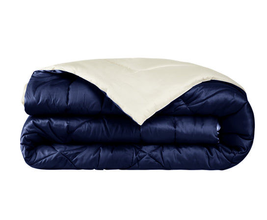 Trapunta matrimoniale Invernale bifaccia-double face in raso di puro cotone Made in Italy Beige/Blu Notte