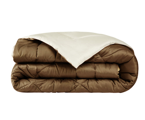 Trapunta matrimoniale Invernale bifaccia-double face in raso di puro cotone Made in Italy Beige/Cacao