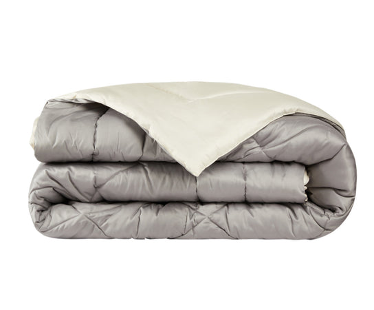 Trapunta matrimoniale Invernale bifaccia-double face in raso di puro cotone Made in Italy Beige/Grigio Fumo
