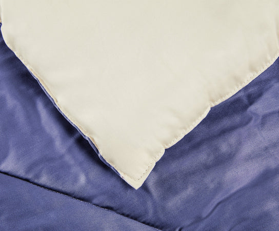 Trapunta matrimoniale Invernale bifaccia-double face in raso di puro cotone Made in Italy Beige/Blu Avio