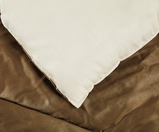 Trapunta matrimoniale Invernale bifaccia-double face in raso di puro cotone Made in Italy Beige/Cacao