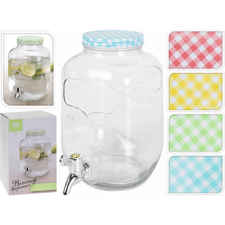 Caraffa in vetro dispenser porta bevande barattolo con rubinetto 4 lt