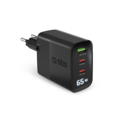 Caricabatterie Rete Lcd Gan 65W 2Usb-C +1Usb-A Nero SBS TETRGANLCD1USB2C65K