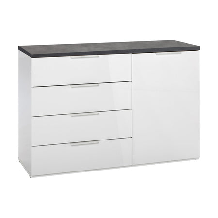 Cassettiera multiuso "Mundi" con 4 cassetti ed 1 anta Nero e Bianco h 82 cm