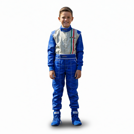 Go Kart Sc. 40% Tuta Intera Bambino Ragazzo Blu Argento Tuta Go Kart Professionale Bandiera Italiana