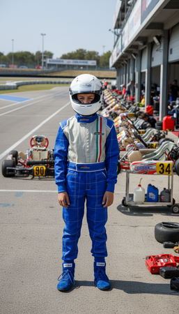 Go Kart Sc. 40% Tuta Intera Bambino Ragazzo Blu Argento Tuta Go Kart Professionale Bandiera Italiana