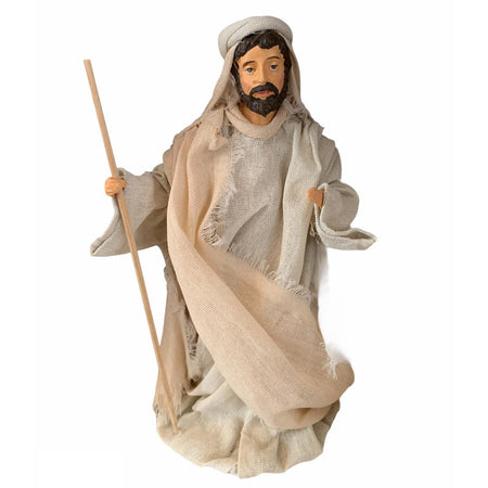 Natività completa statue per presepe vestiti in tessuto Bianco e Beige h 20 cm