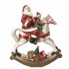 Statuetta Cavallo a dondolo con Babbo Natale colori natalizi in poli-resina Storia Dino Bianchi