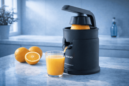 Spremiagrumi Elettrico con Leva per Arance e Limoni, 2 Coni, Sistema Antigoccia, Parti Smontabili per Pulizia Facile, Capacità 250 ml