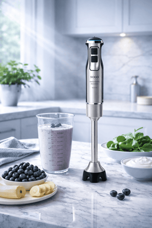 Frullatore a Immersione Alta Potenza con Asta Inox, Velocità Variabile Stepless, Funzione Turbo e Bicchiere 600 ml