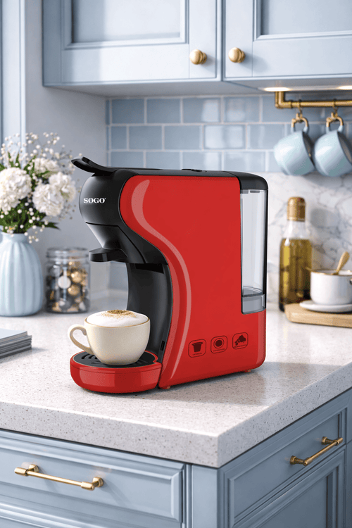 Macchina Caffè Multicapsula 4 in 1 19 Bar Compatta 0,6L Compatibile Nespresso Dolce Gusto Cialde Tè e Infusi -Rossa-