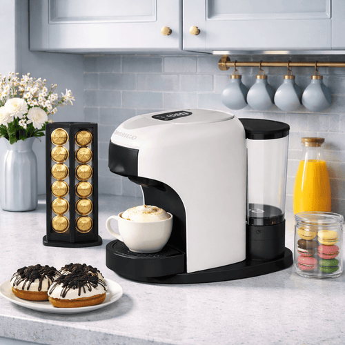 Macchina da Caffè 4 in 1 SOGO Bianca, 20 Bar, per Capsule, Cialde e Caffè Macinato