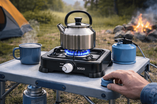 Fornello a Gas Portatile 1 Fuoco GPL 2,2 kW per Esterno Piano Cottura Campeggio