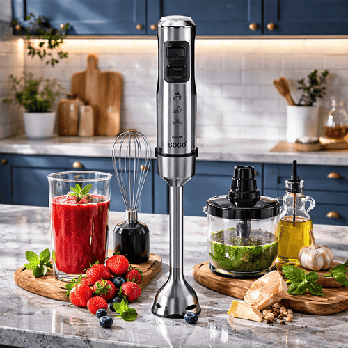 Frullatore a Immersione Professionale 1500W Inox – Mixer Cucina con 23 Velocità, Lame in Titanio, Asta Extra Lunga 25 cm, Bicchiere 800 ml per Smoothie, Zuppe e Salse