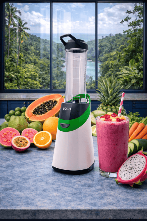 Frullatore Portatile SOGO 350W, Blender Smoothie con Borraccia Sport 600 ml, BPA Free, Lame in Acciaio Inox, Verde
