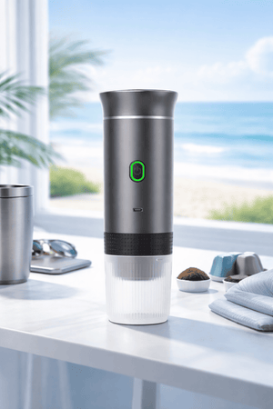 Macchina Caffè Portatile Ricaricabile 4 in 1 20 Bar Compatibile Capsule e Caffè Macinato, Estr. Calda/Fredda, Batteria 7500mAh, USB-C per Viaggio e Auto