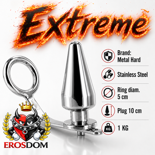 Cock ring Anello pene 50 mm con plug anale XXL in acciaio pesante 1 kg BDSM
