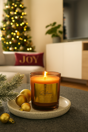 Candela profumata con confezione in vetro decorazioni e profumazione per ambienti