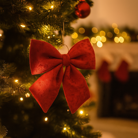 Fiocco da appendere imbottito rosso per decorazioni natalizie