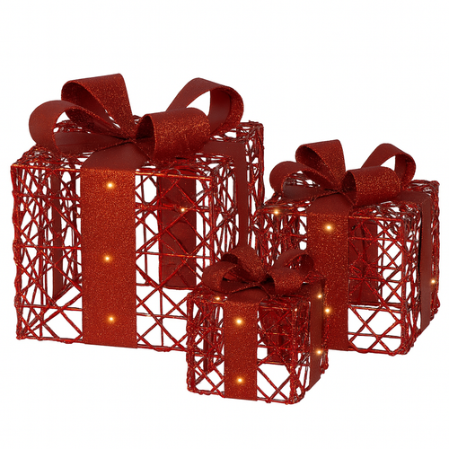 Regali natalizi in metallo con luci LED per decorazioni natalizie set da 3 pezzi