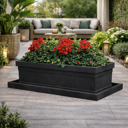 Sottovaso per Fioriera rettangolare in resina per piante e fiori Made in Italy da esterno