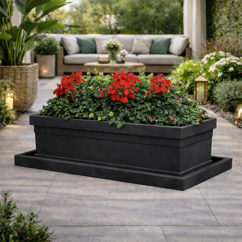 Sottovaso per Fioriera rettangolare in resina per piante e fiori Made in Italy da esterno