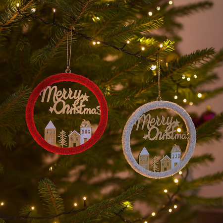Pendente natalizio per Albero di Natale in legno con design villaggio