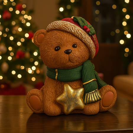 Orso natalizio in poliresina per decorazione natalizia