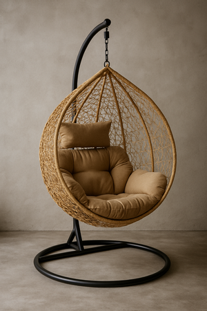 Poltrona a dondolo sospesa "Amirantes" per giardino e veranda in rattan con cuscino