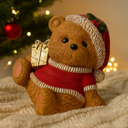 Orso natalizio in poliresina per decorazione natalizia