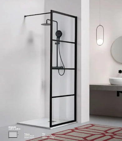 Doccia Walk In H200 Anticalcare 8mm Trasparente Telaio Finestrato Nero Opaco - Shopbagno.it